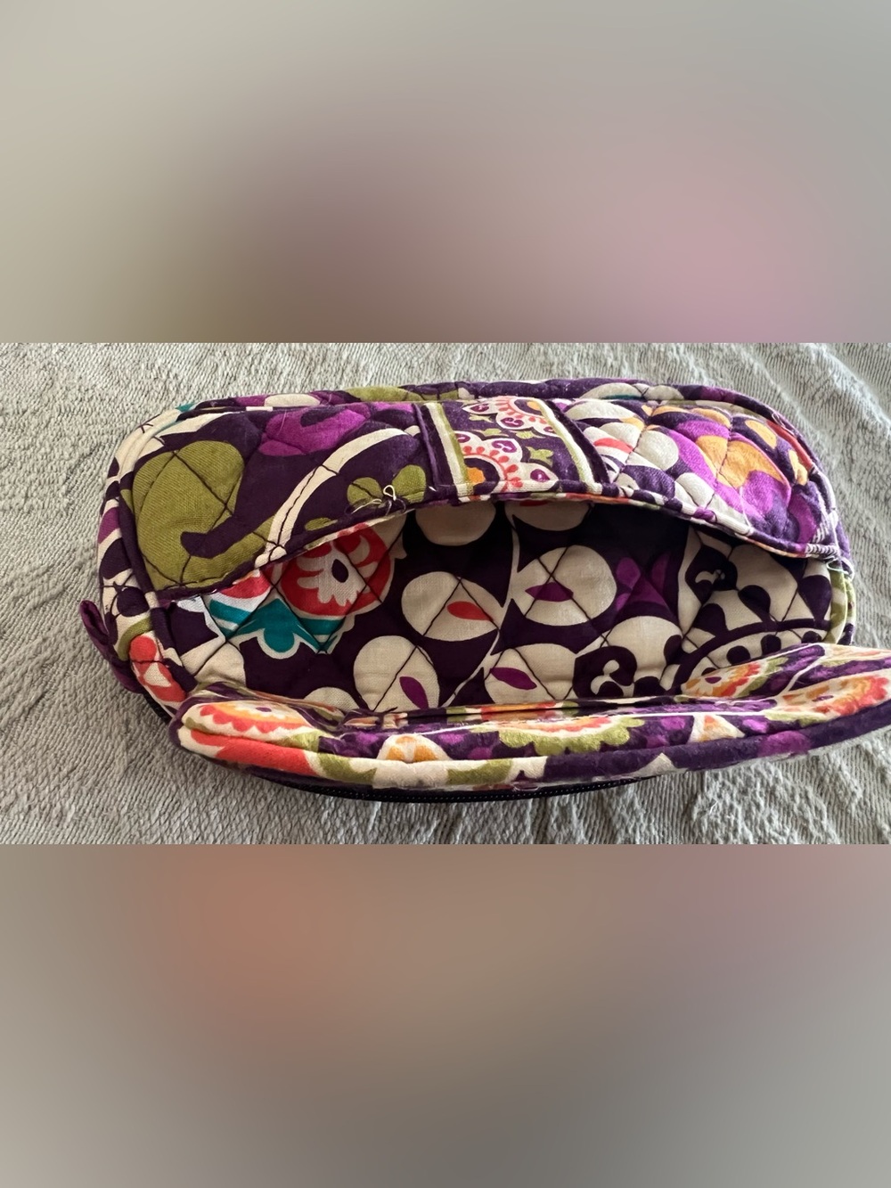 Vera Bradley Purple Quilted Patterned Cosmetic Pouch with Teal & Olive Accents - Picture 3 of 5